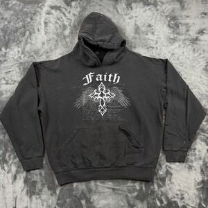 Unbranded Faith Cross Hoodie Mens XL Black Gothic Winged Graphic Distressed